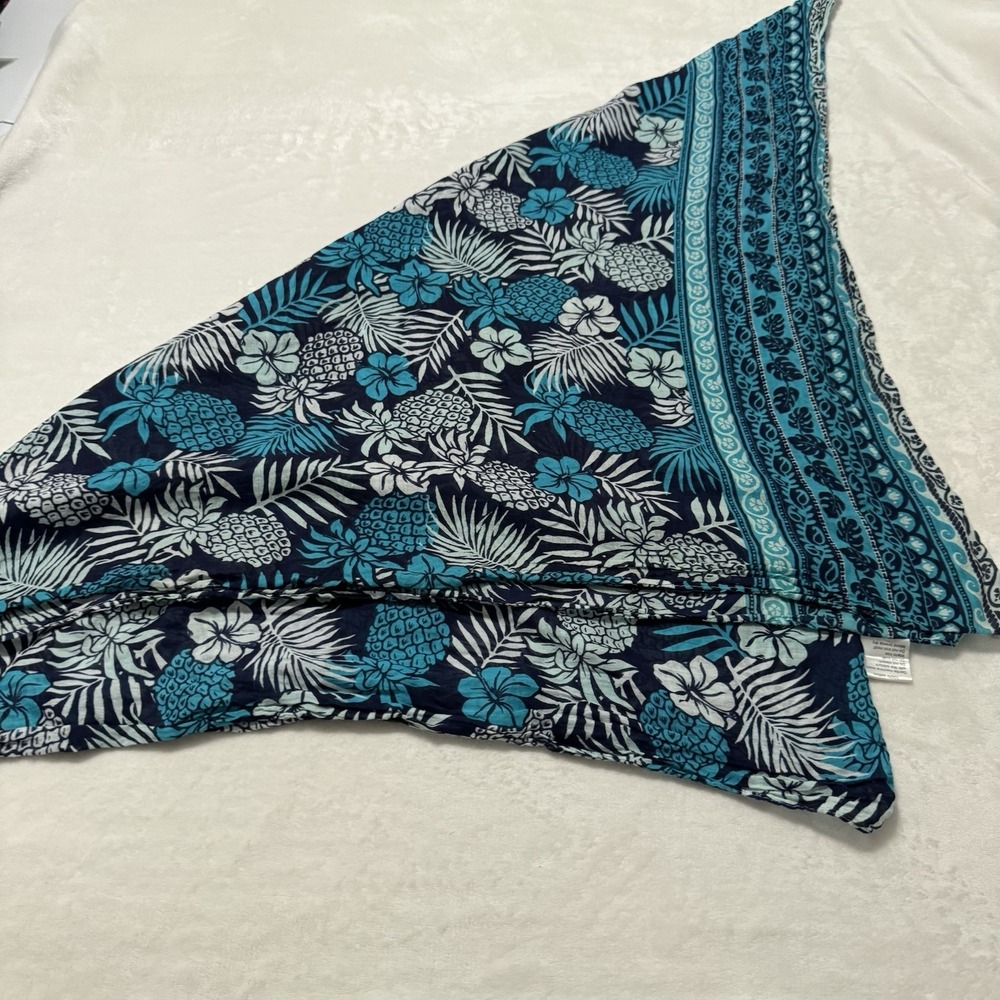 Caribbean Blue Pineapple Tropical Sarong Wrap Cover Up Scarf 100% Cotton